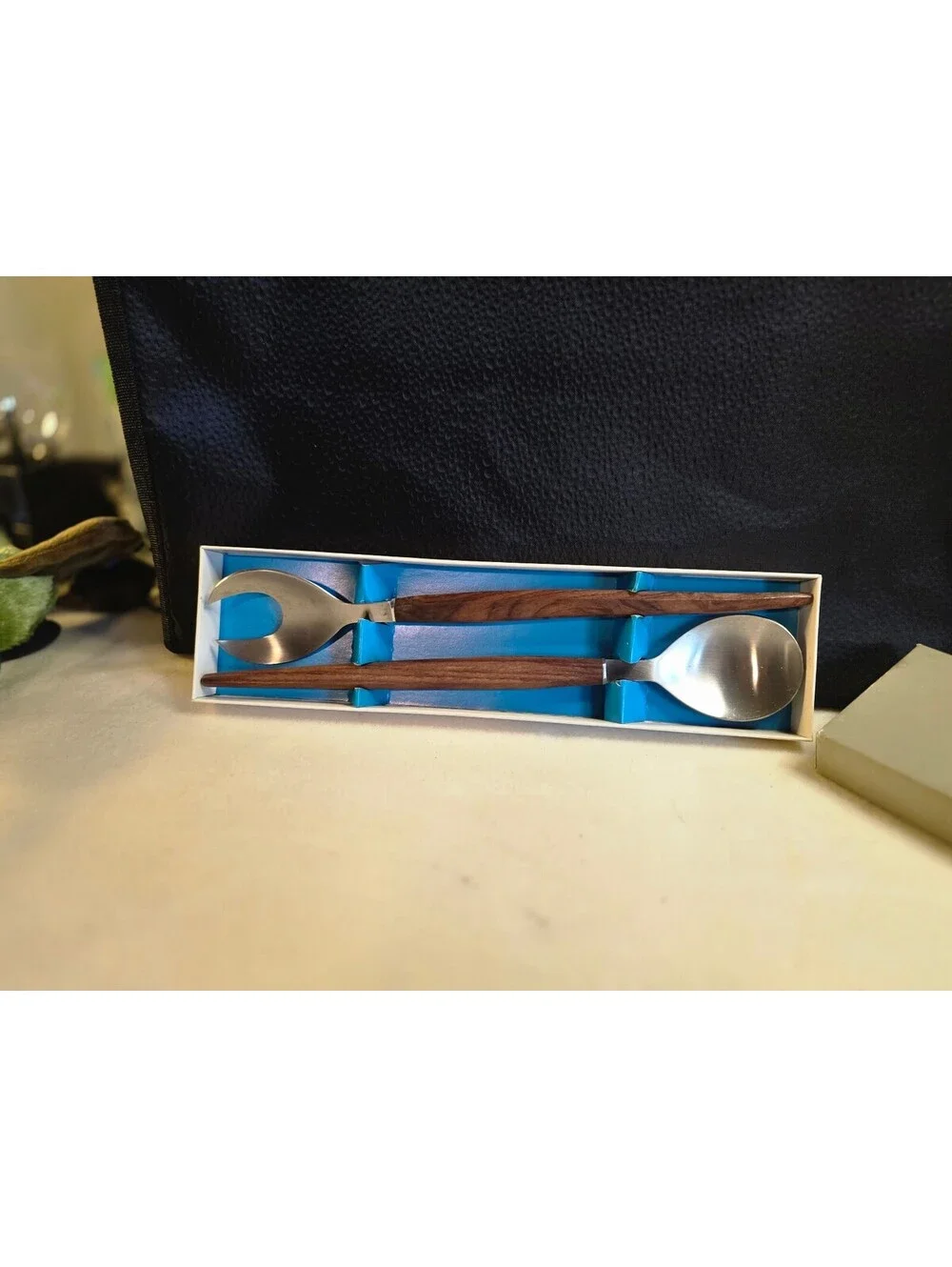 Vintage Northland Oneida S2 81/W Stainless Steel Wood Handle Salad Server Set